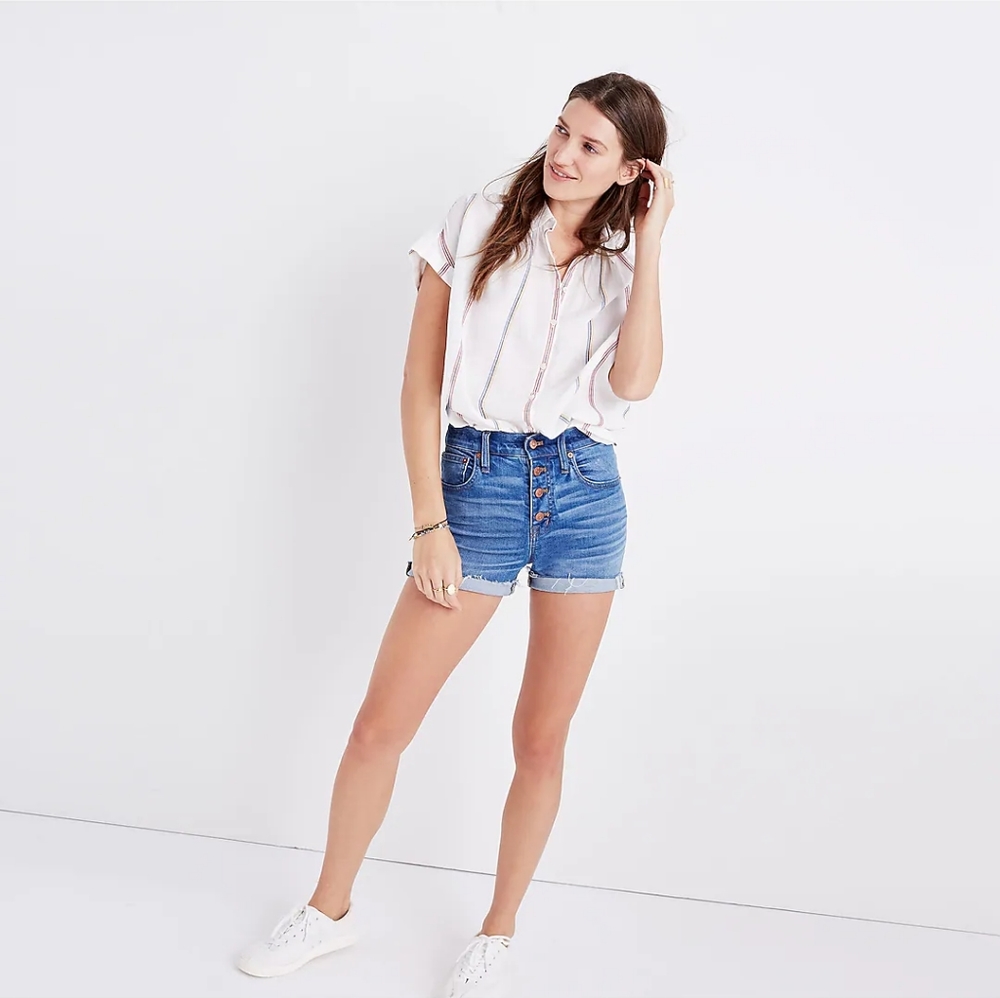 High-Rise Denim Boyshorts. Button-Through Edition
